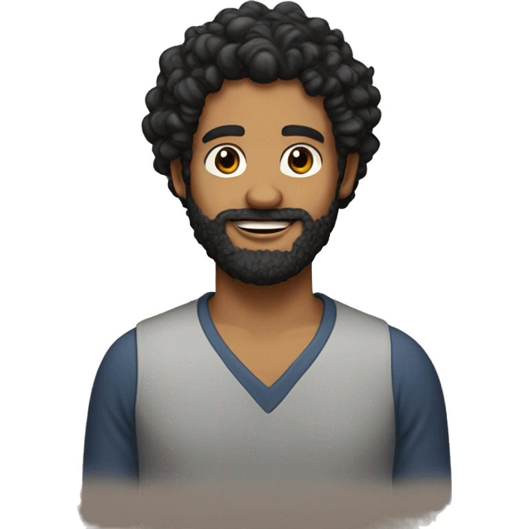 Tan Man with beard and black curly hair emoji