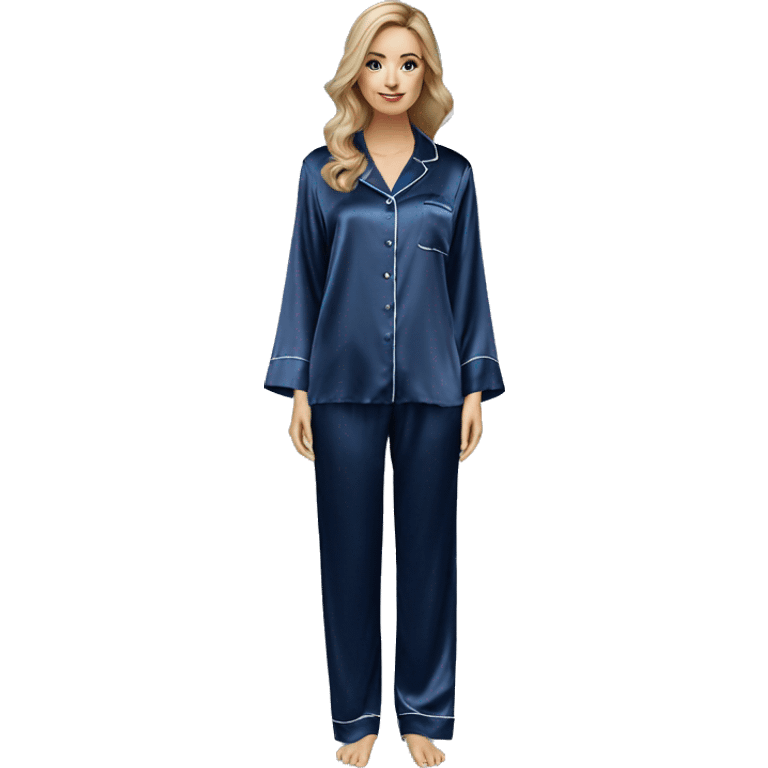 Navy blue silk pyjamas set emoji