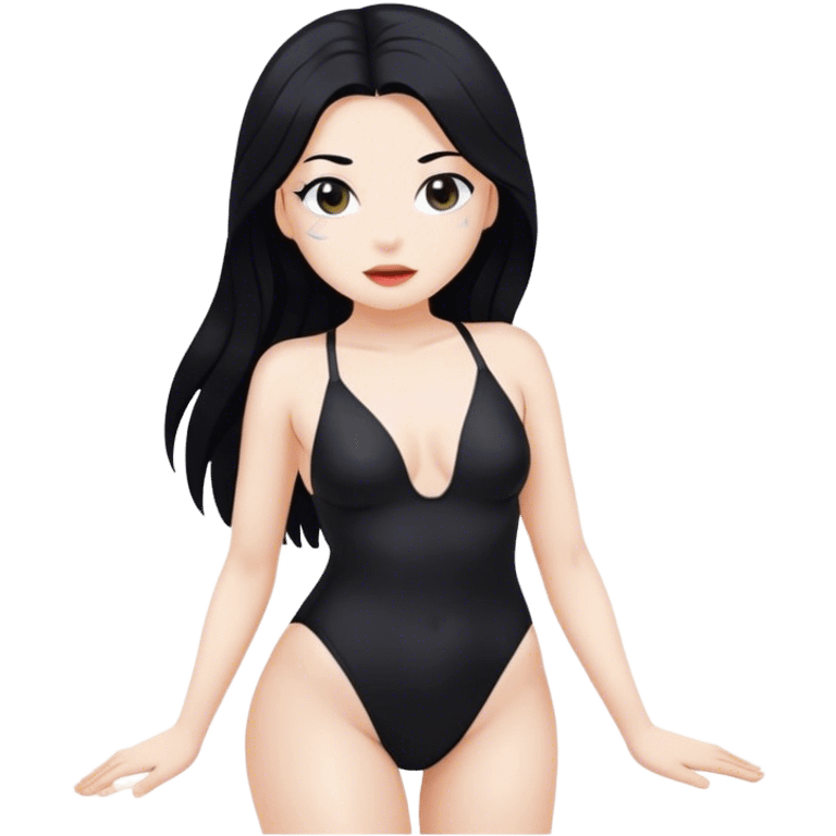 hot woman in black  swimming suit white skin black long hair full body  emoji