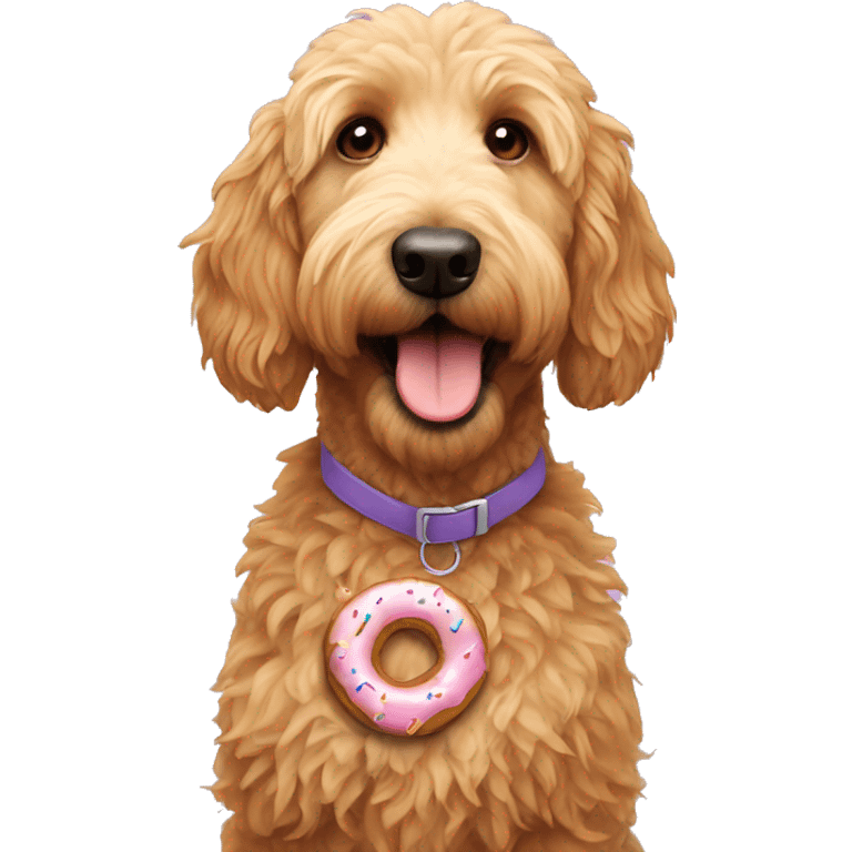 A golden doodle with a donut emoji