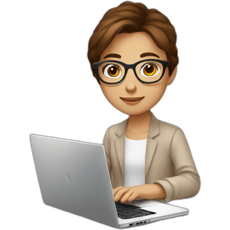 young causcasian designer, brown hair, tortoise square eyeglasses,  working on laptop emoji