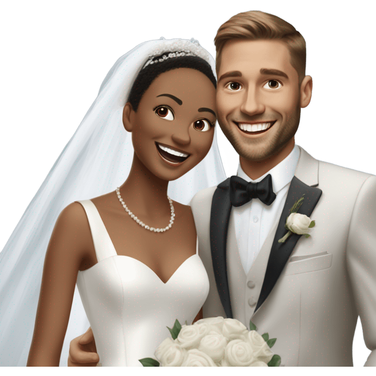 Photo Realistic dior bride laughing with a handsome male model groom
 emoji