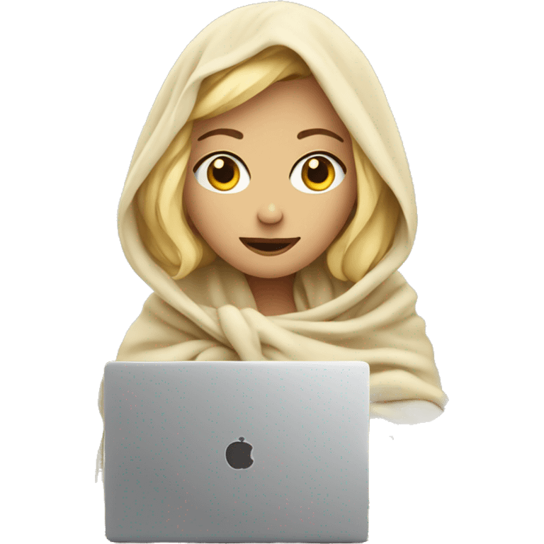 Blonde girl wrapped in big blanket with laptop  emoji