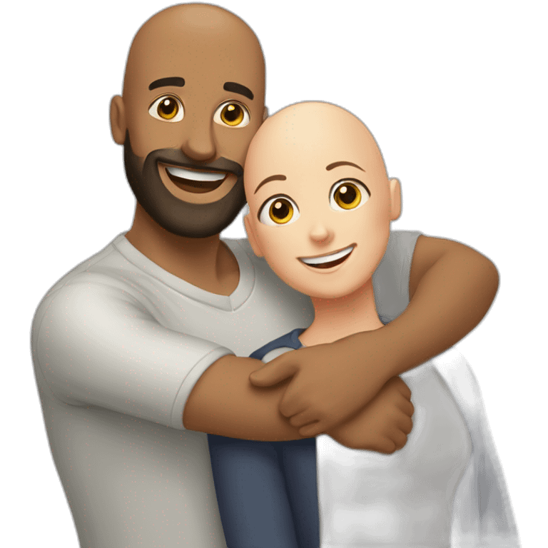 Happy-secret-couple-bald-guy-with-beard-with-boy-haircut-girl-hugging emoji