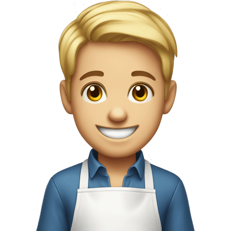 smiling boy in kitchen apron cartoony emoji