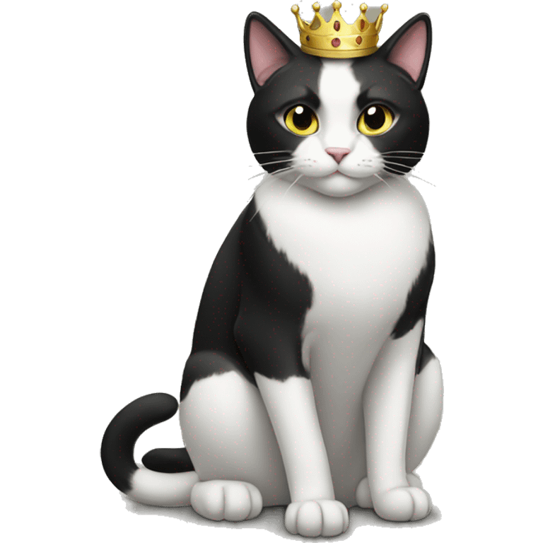 A tuxedo cat as a queen emoji