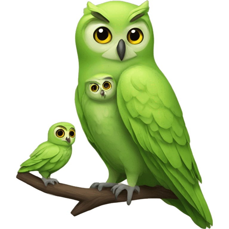 owl mother and green canary baby emoji