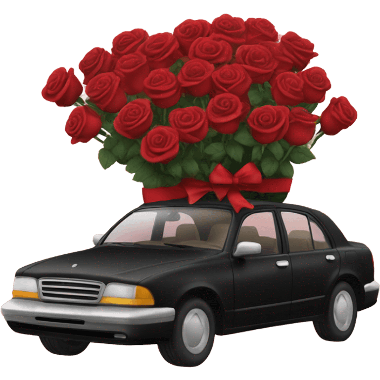 black pastel car in the trunk many roses red emoji