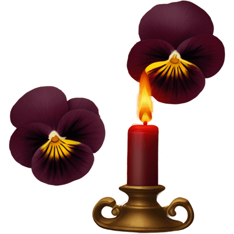 A handwritten letter with deep red pansies and a flickering ornate candle emoji