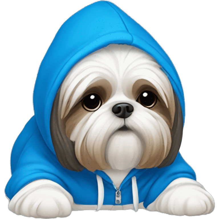 Shih Tzu wearing blue hoodie￼ emoji