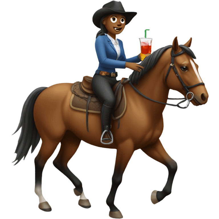 Lady riding horse drinking  emoji