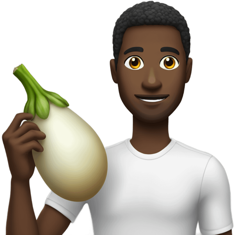 Black guy holding white egg plant emoji