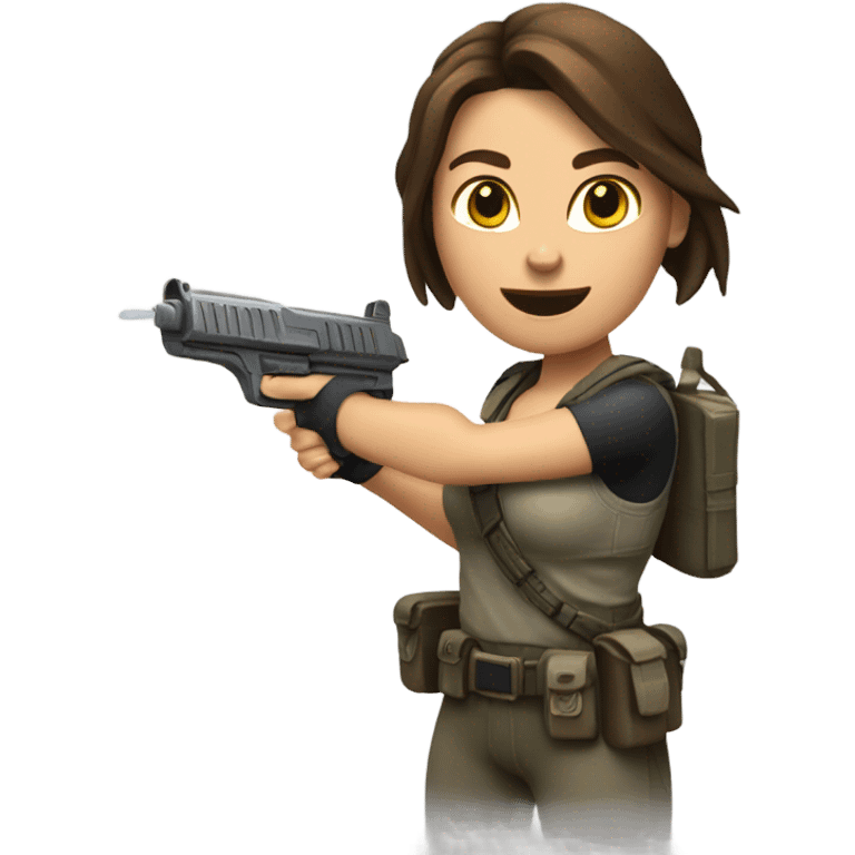 Femme tom raider avec une arme à la main  emoji