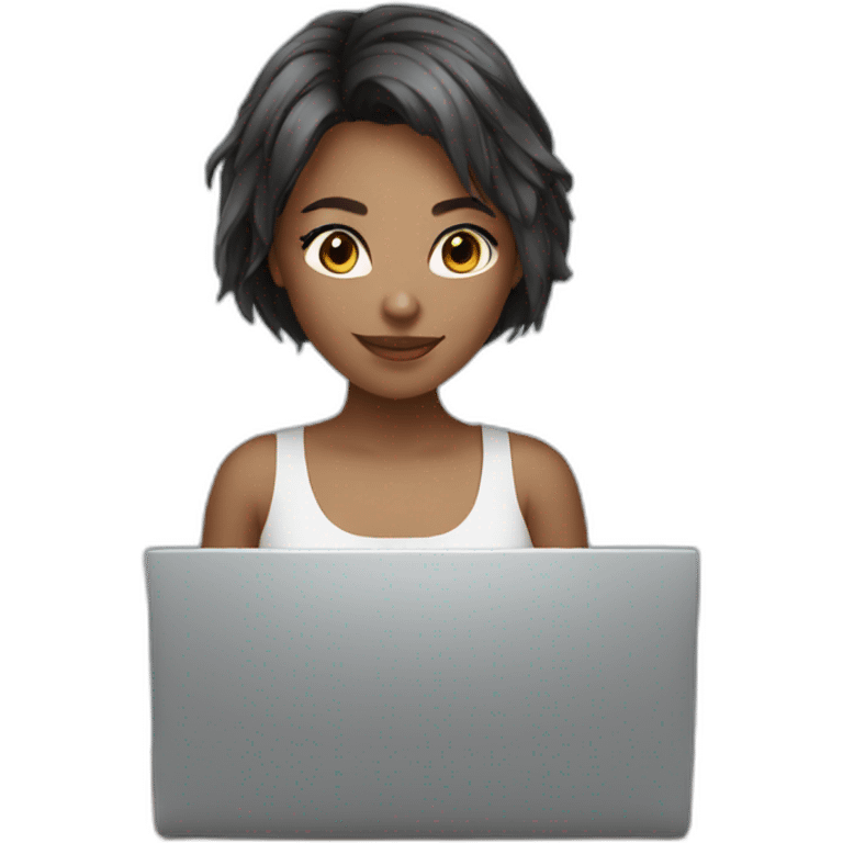 beautiful girl with short hair with computer emoji