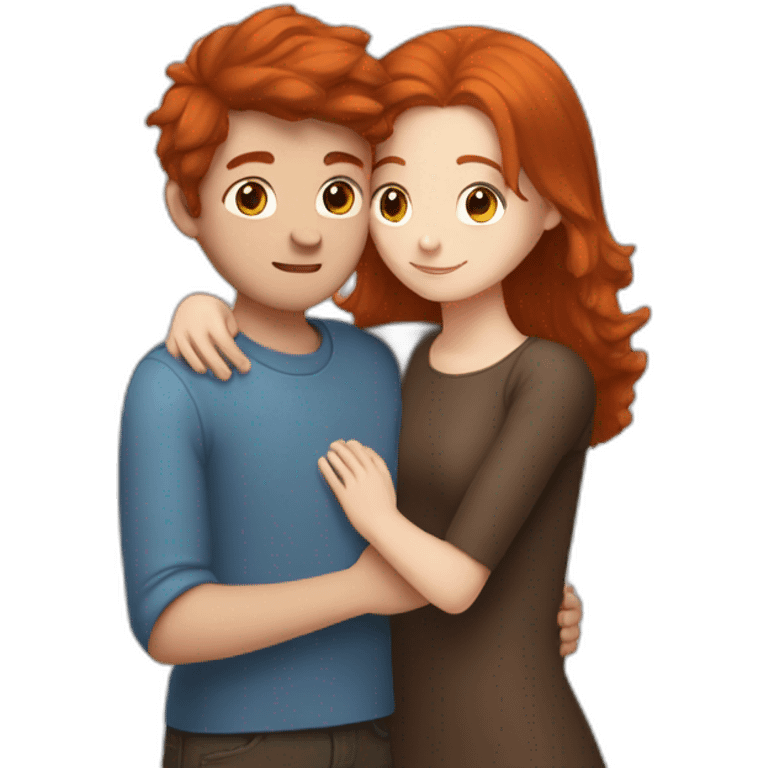 redhead girl hugging chocolate-hair boy emoji