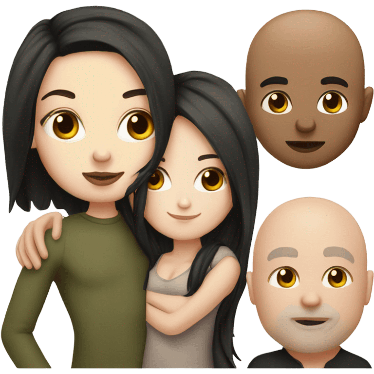 White girl dark hair kissing mixed bald man emoji