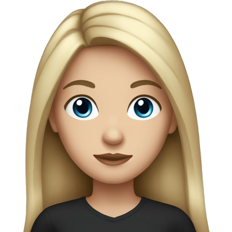 Girl with dark long hair, blue eyes, black top emoji