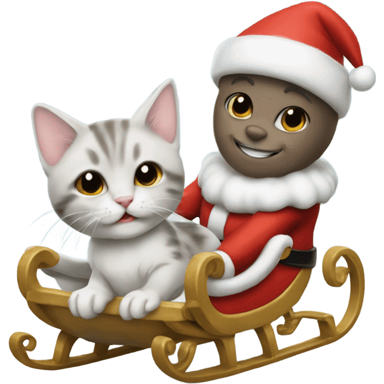 Oyster colored kitten pulling Santa on his sleigh emoji