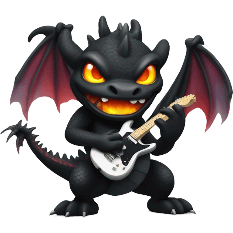 Black Dragon breathing fire playing electric guitar emoji