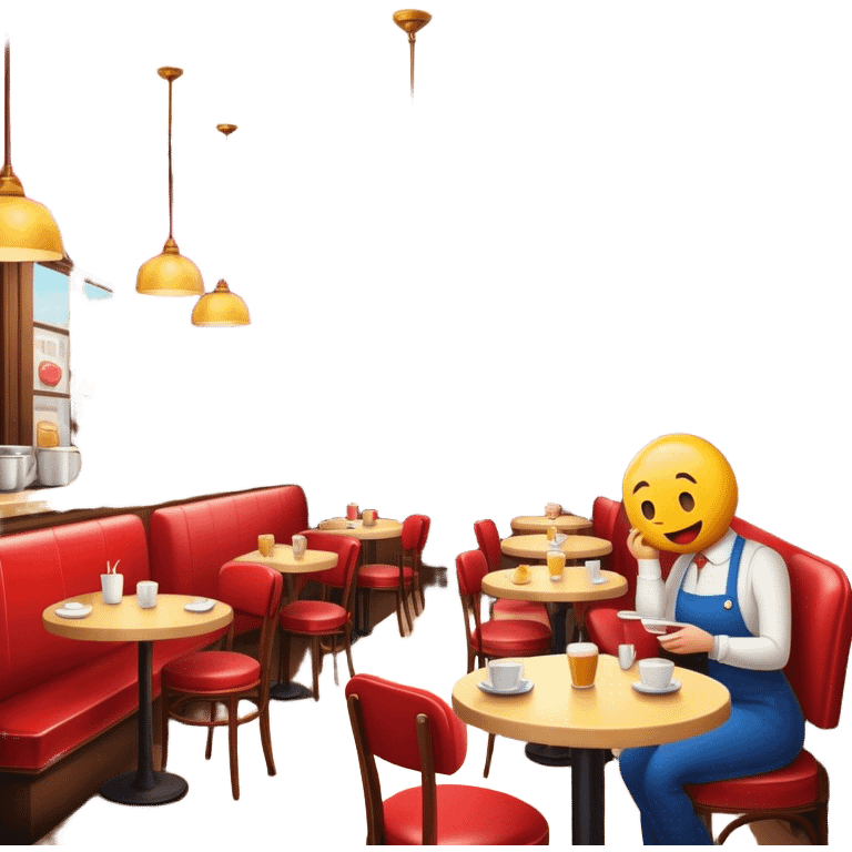 Cinematic Realistic Caf√© Culture Pop Culture Emoji, showcasing a vibrant French caf√© scene rendered with rich textures and warm, inviting lighting. emoji