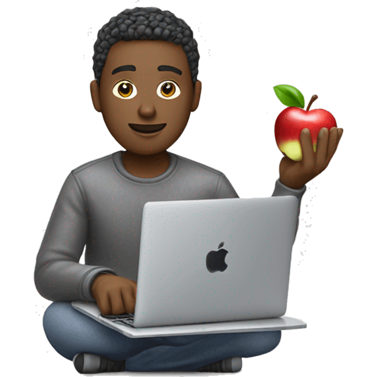 a person using an apple macbook and holding a credit card, like doing online shop emoji