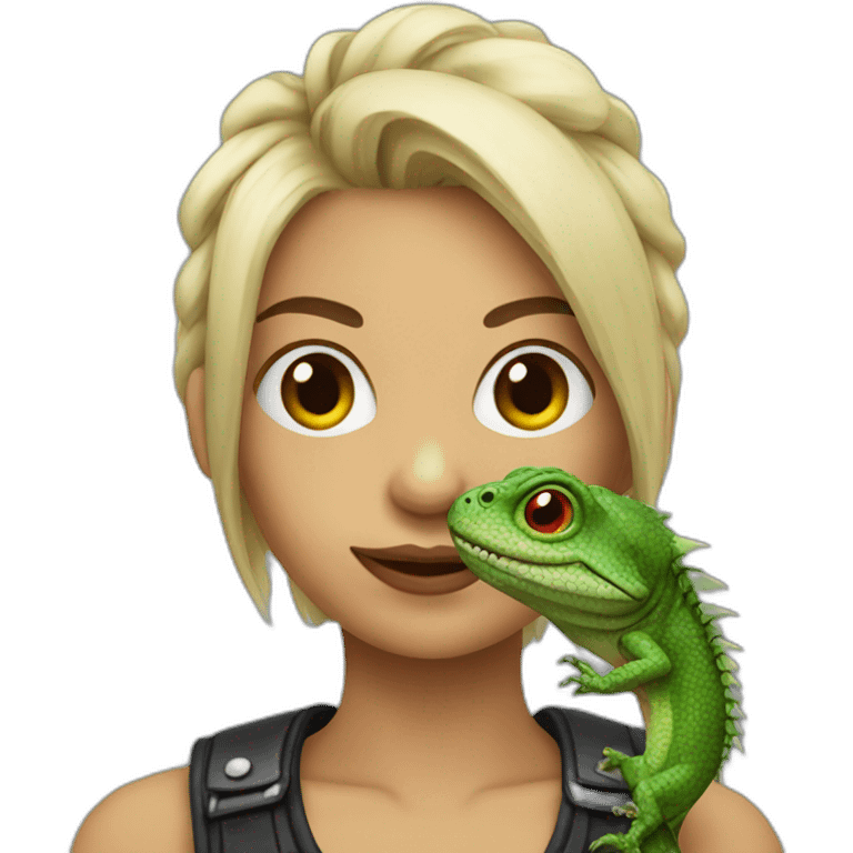 punk woman holding lizard emoji