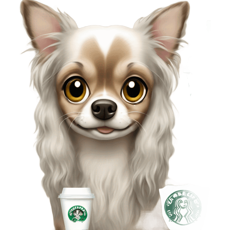 merle chihuahua long hair drinking Starbucks  emoji