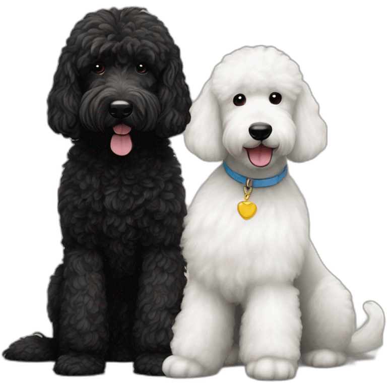 Black goldendoodle and tall white poodle best friends emoji