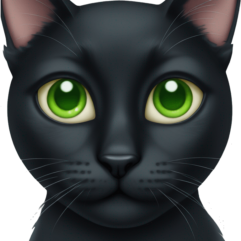 Close up of black cat with green eye emoji