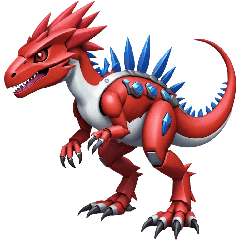 Spiky Cool Edgy Futuristic shiny colorful Digimon-Fakemon-Guilmon-Velociraptor-Mecha, full body, two legs emoji