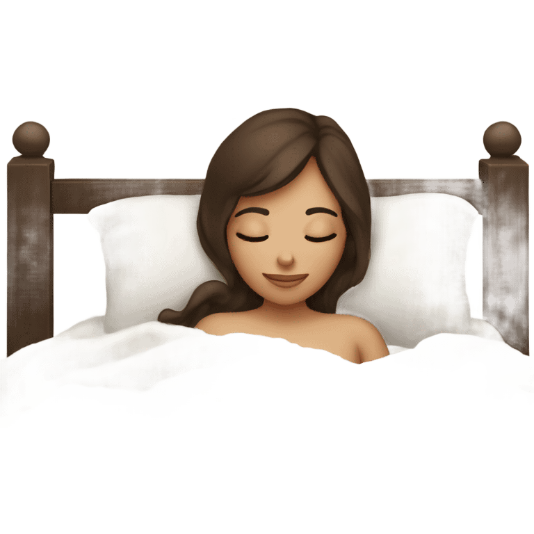 Brunette with highlights sleeping with white fluffy blanket emoji