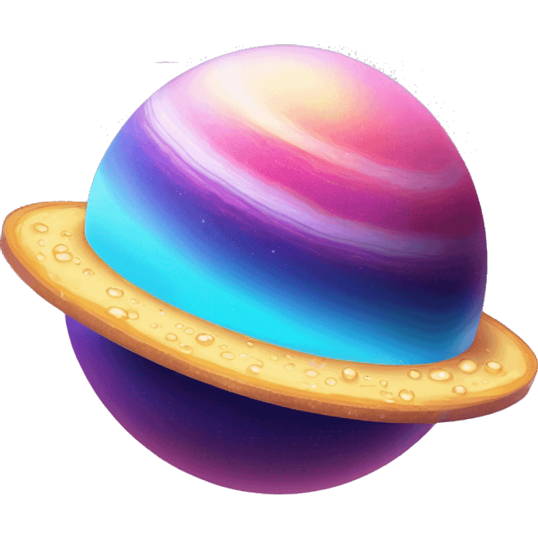 sparkly glittery blue purple and pink gradient planet with a saturn ring dripping cheese from the ring emoji