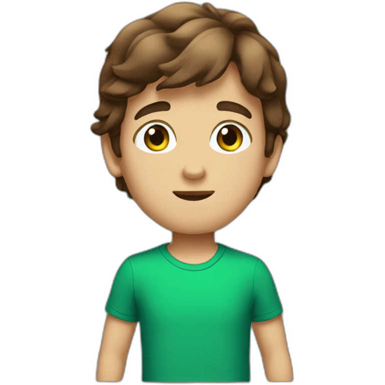 A brownhair boy with green shirt and blue eyes emoji