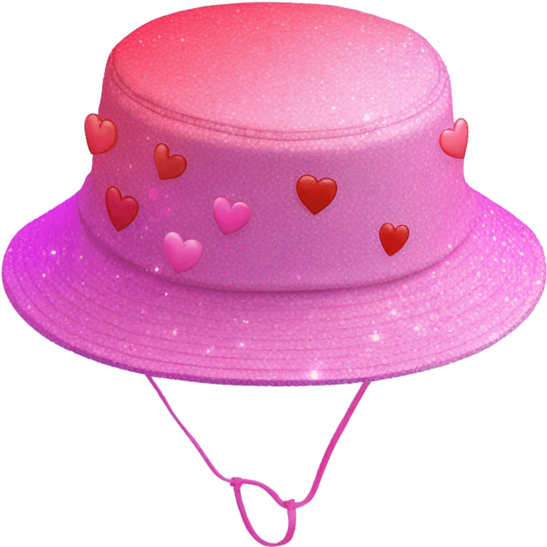 Pink ombre bucket hat with hearts and glitter emoji