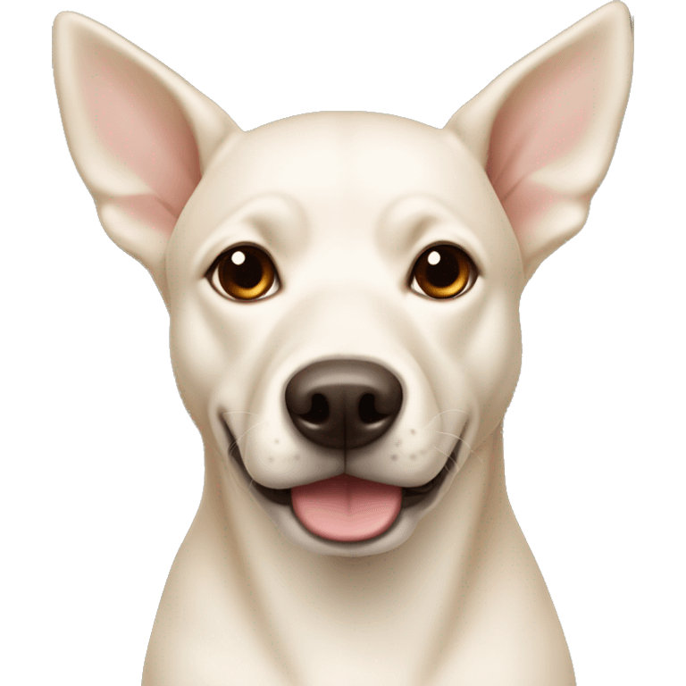 cream white colored dog, pointy ears, brown eyes, light brown nose emoji