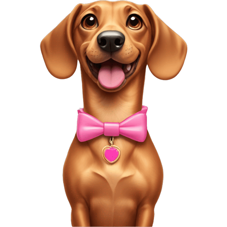 weiner dog wearing collar with pink bow emoji