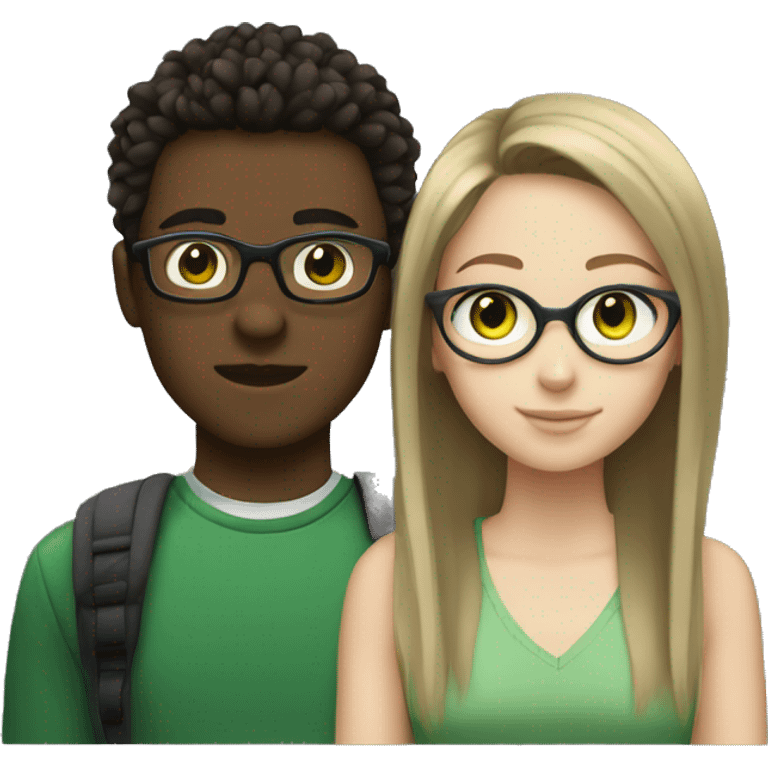 teen couple with glasses (white girl with brown hair green eyes) (black male with spiky hair) emoji