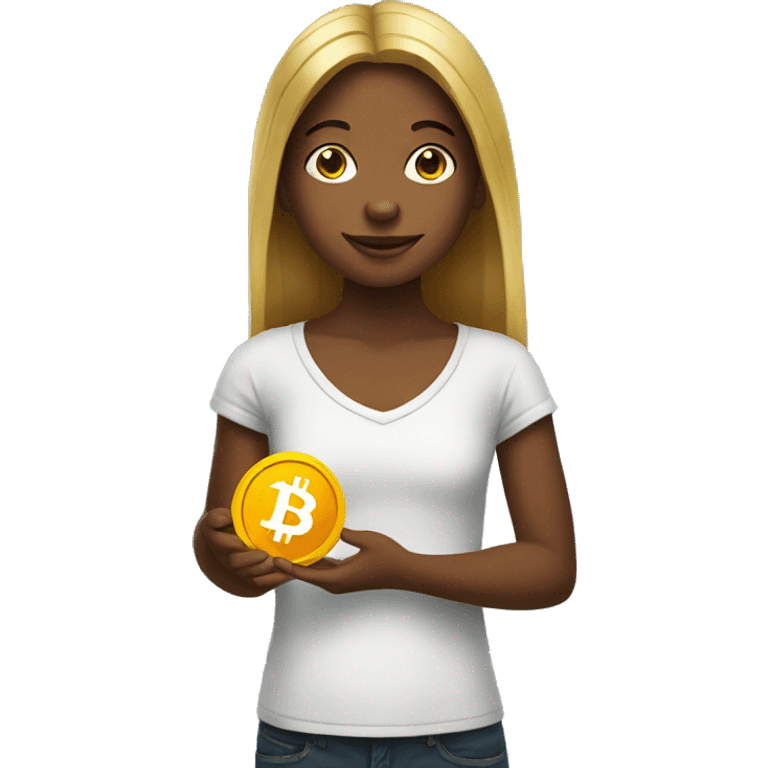 girl holding bitcoin emoji