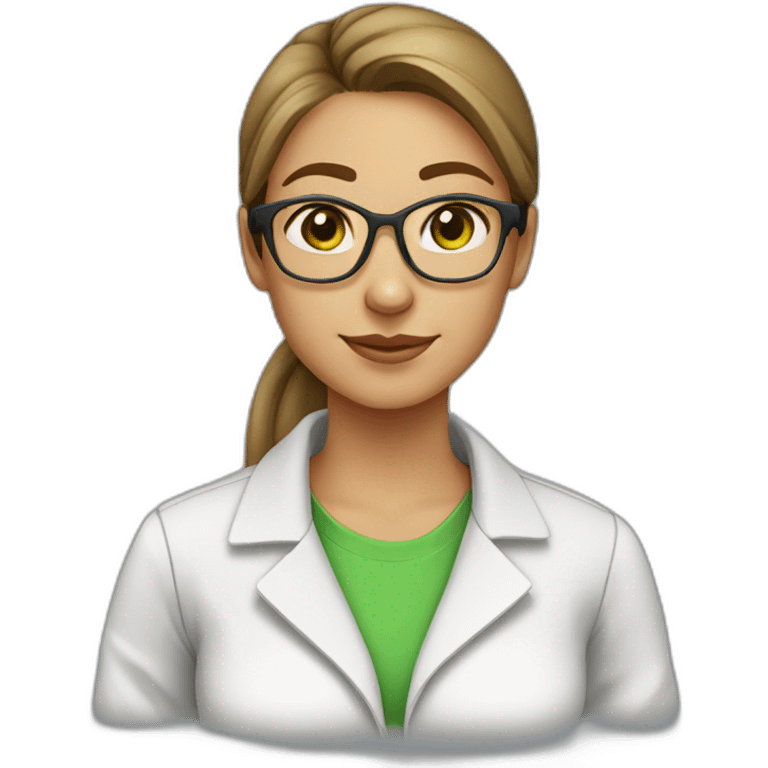 chemist female brown ponytail light skin green eyes with glasses emoji