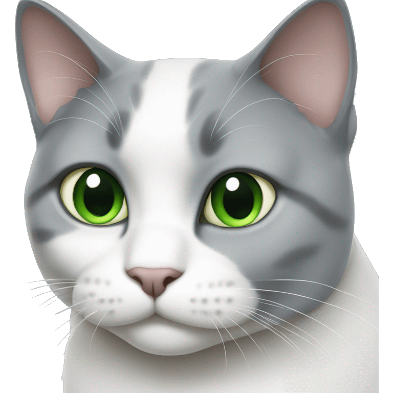 Fat gray and white cat with green eyes  emoji