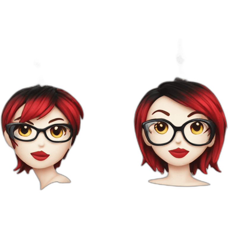 Punk female earrings glasses,red and black short hair, emoji