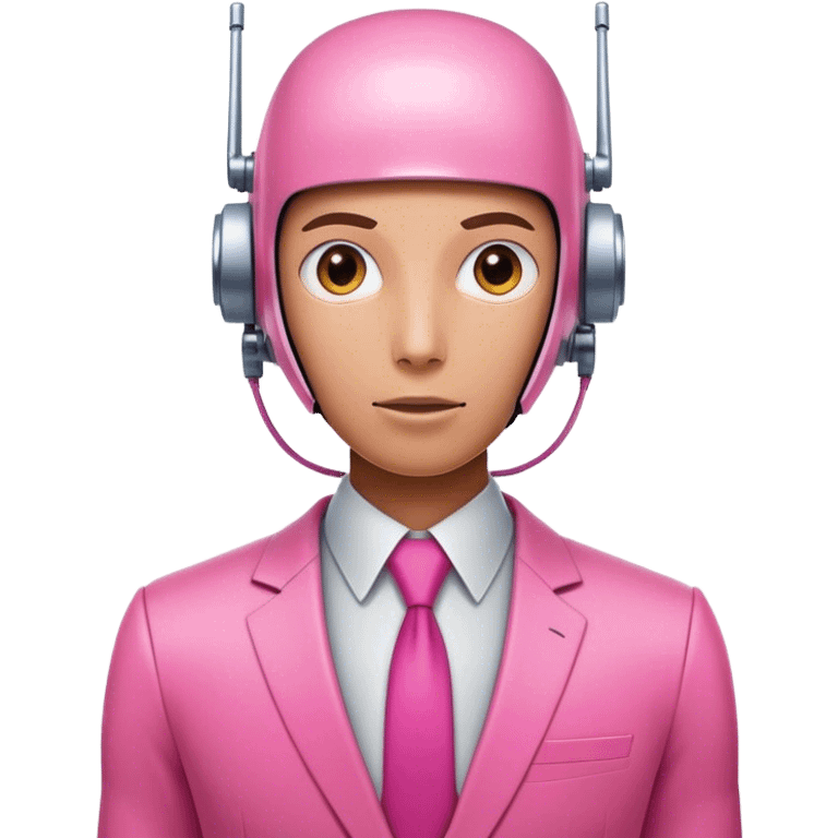 human looking robot offie worker in intensive pink color suit emoji