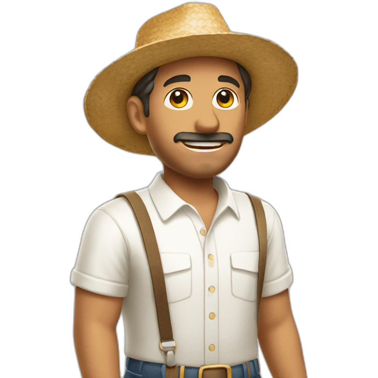 Lucky man wearing white shirt and straw hat emoji