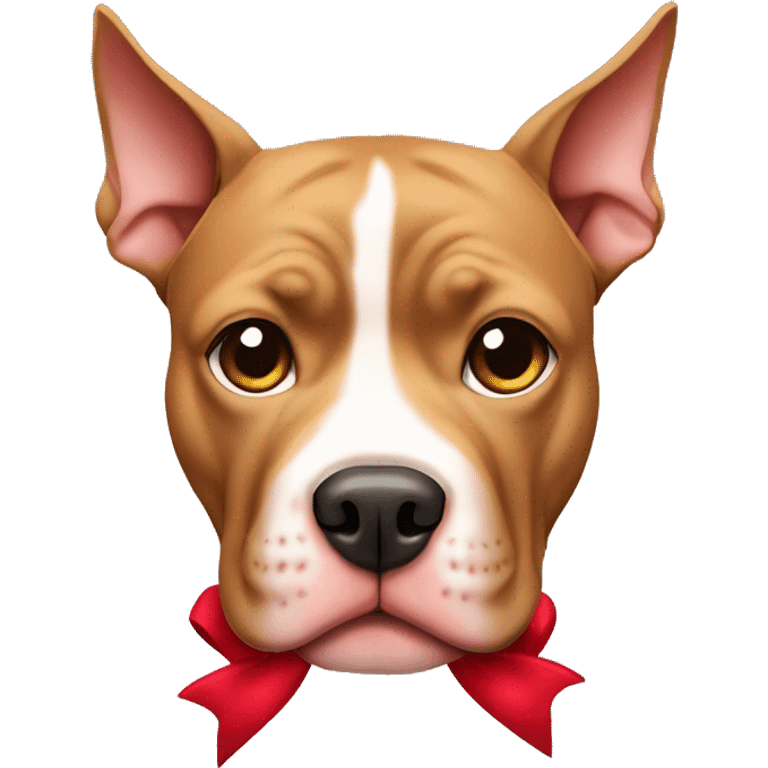 Light brown pitbull with ears cut and red bows emoji