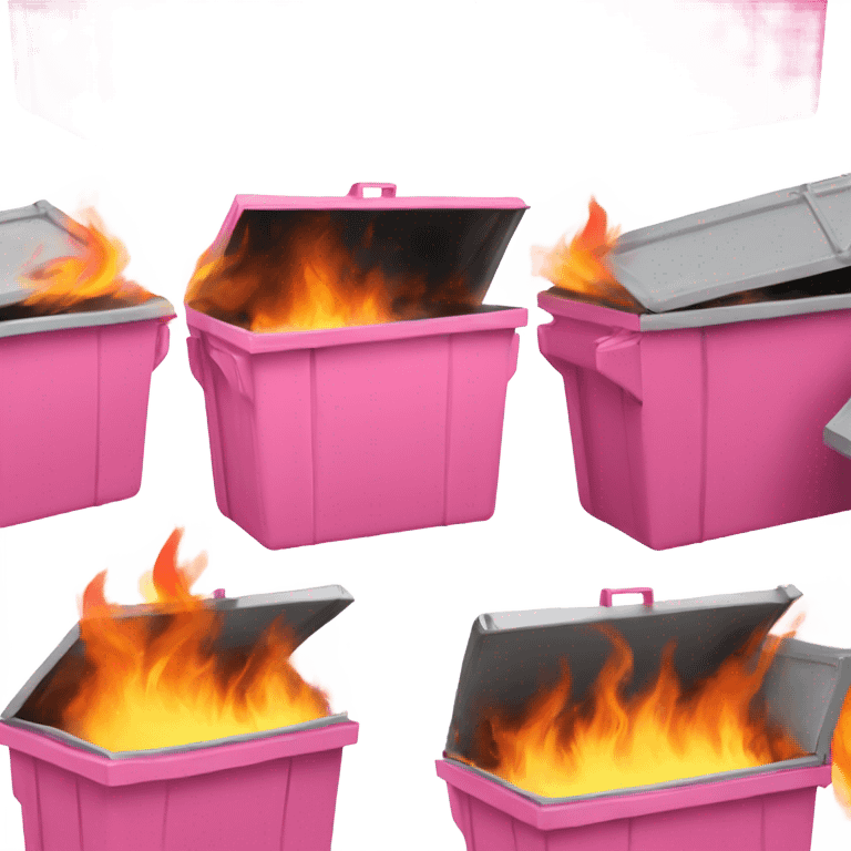 Pink dumpster fire; more flames; shorter bin emoji