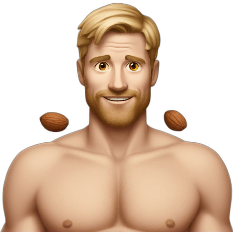 White Man holding nuts with no shirt tattoos emoji