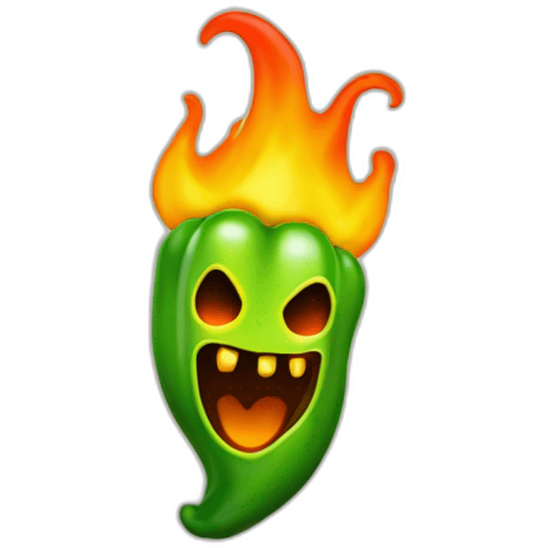 Menacing green yellow ghost pepper on Fire emoji