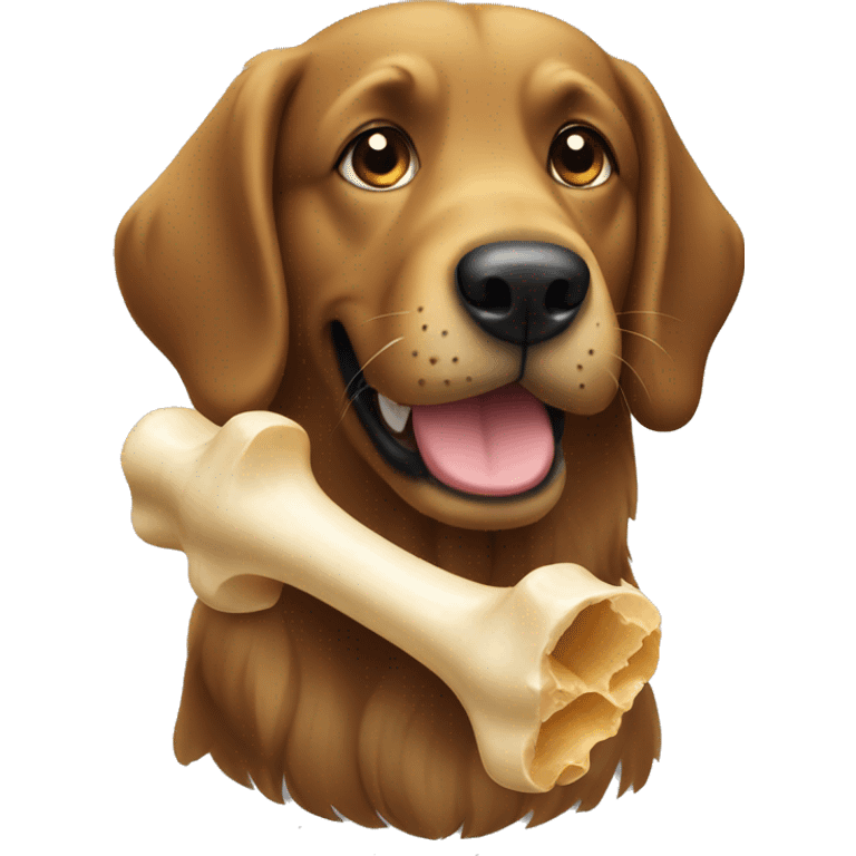 Black retriever dog holding a bone emoji