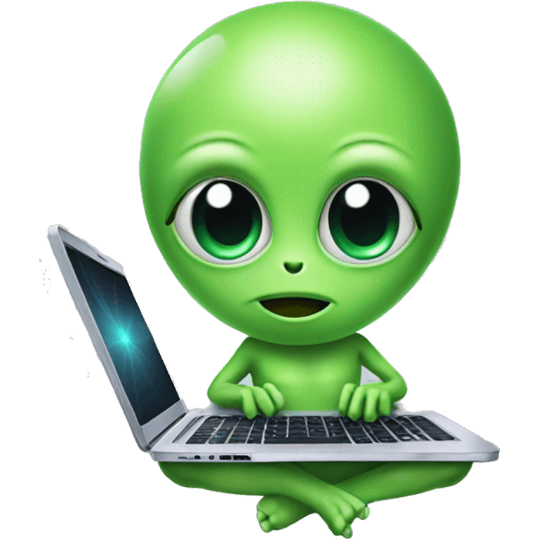 cute green ALIEN WITH LAPTOP emoji