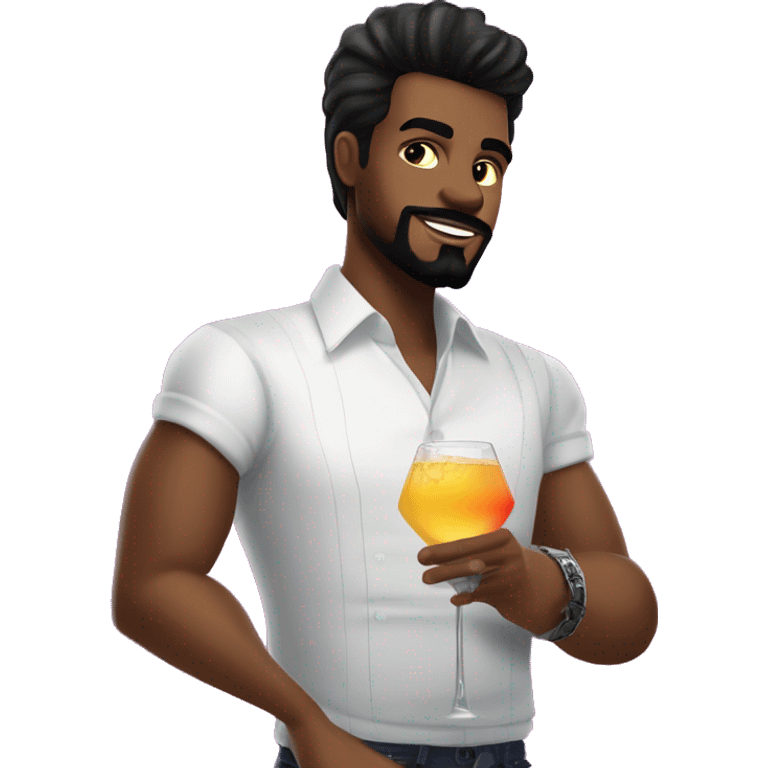 1 white bartender with facial hair and big quiff brunette hair mixing cocktail under disco ball emoji